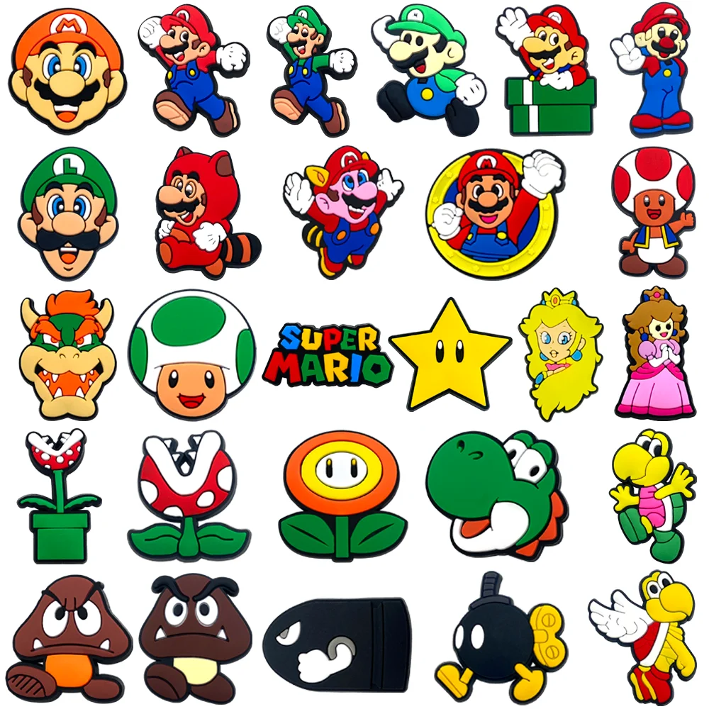 26pcs/set Shoe Charms DIY Mario Accessories For PVC Decorations Fit to Bubble Slides Sandals ﻿