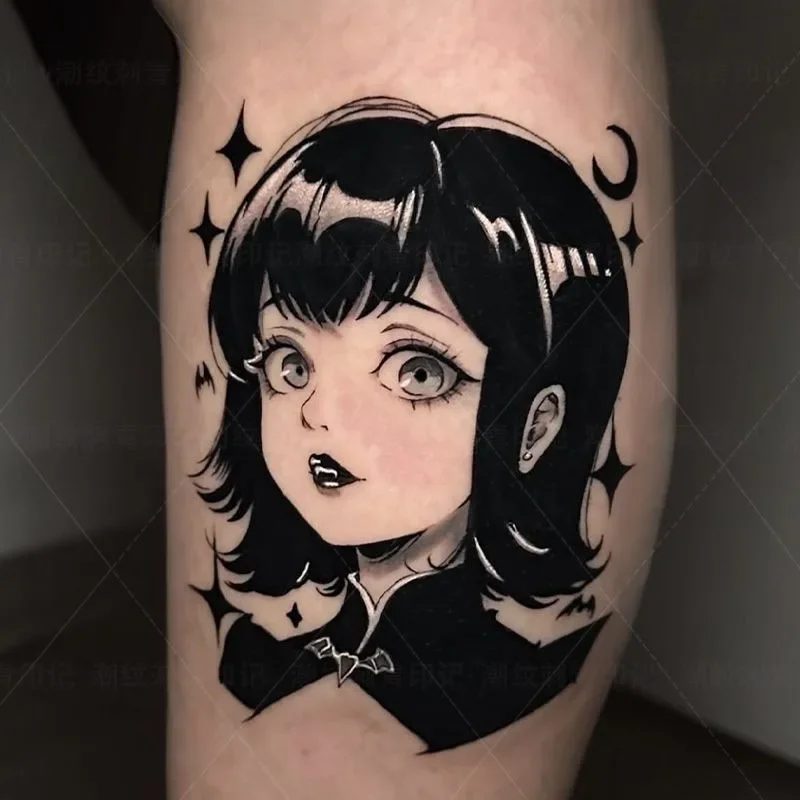 

Cartoon Black Mavis Temporary Tattoos Girl Waterproof Long-Lasting Body Art Fake Tattoo Sticker for Women Men