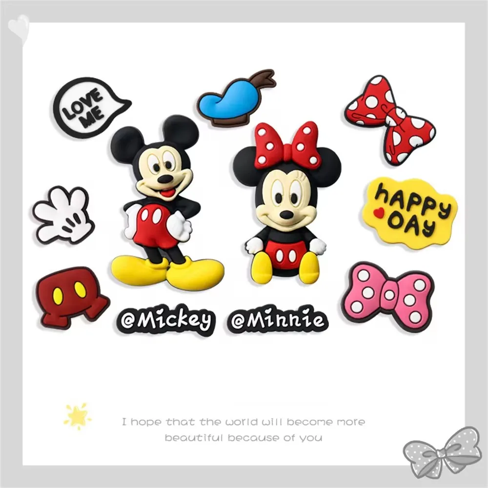 

New MINISO Cute Cartoon Large Solid Mickey Minnie PVC Shoe Accessories Shoes Charms Cute Wrist Strap Clogs Sandals Buckle