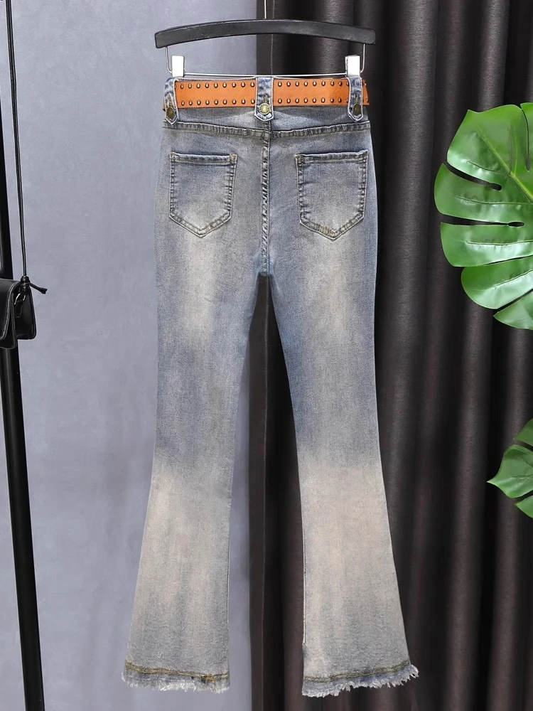 กางเกงยีนส์ไมโครทรงใหม่ปี 2025 สำหรับผู้หญิง ทรงสลิมเอวสูงแบบไม่สมมาตร กางเกงครอปทรงขาบาน สไตล์วินเทจแฟชั่นสำหรับฤดูใบไม้ผลิและฤดูใบไม้ร่วง