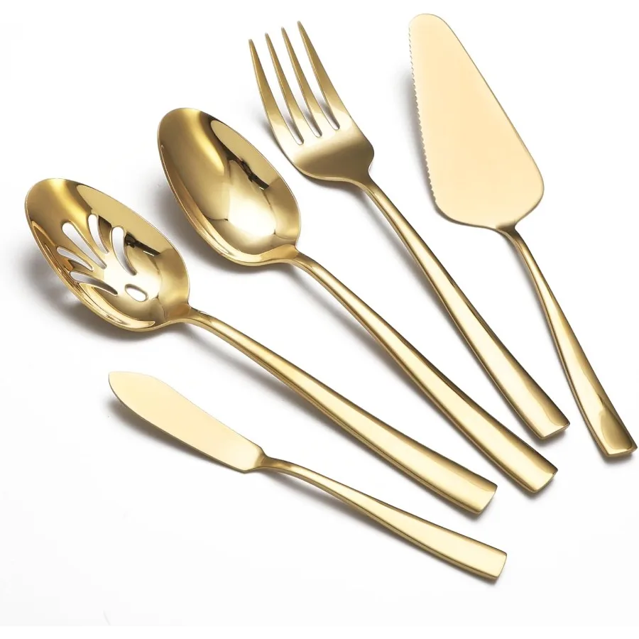 

Большой набор сервировочных принадлежностей для хозяйки, сверхмощные сервировочные ложки из нержавеющей стали, ложки с прорезями, сервировочная вилка, сервировочная вилка, сервер для торта, масло, нож