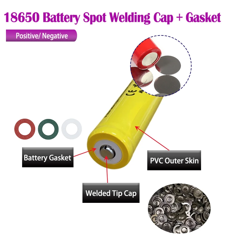 

18650 Battery Gasket/ Spot Welding Cap Stainless Steel Electrode Tip Cap Positive/Negative Flat Gasket Weld Battery Accessories
