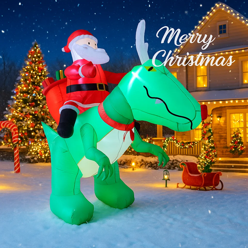 7,8 FT LED Aufblasbare Weihnachten Hof Dekor Santa Reiten Dinosaurier Rasen Garten Liefert Hause Ornament Geschenke Spielzeug Weihnachten Dekorationen