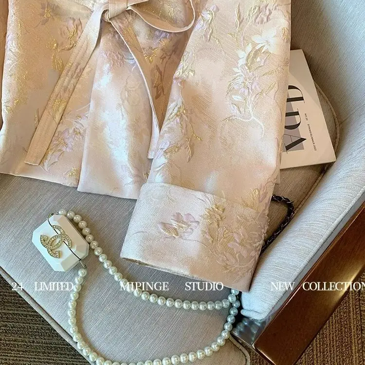 Pink Jacquard Jacket Women's Long Sleeve 2025 Spring And Autumn New Fashionable Chinese Style Lace-up Tang Top