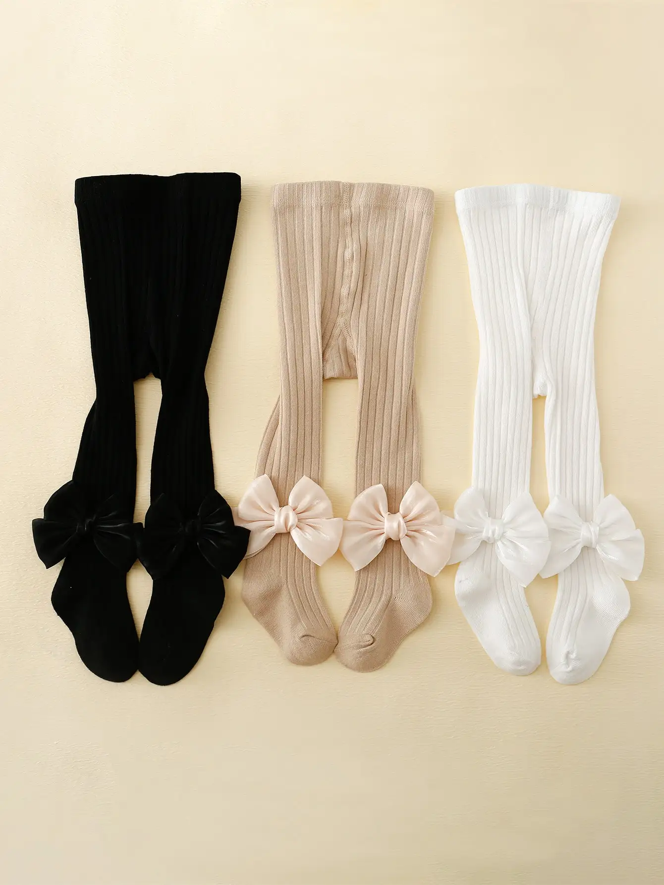 3pairs Toddler Girls Bow Decor Tights