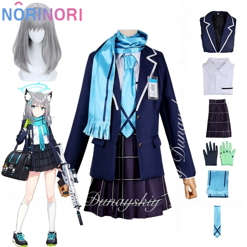 

Blue Archive Sunaookami Shiroko Cosplay Silver-gray Medium-length Wig Blue JK Uniform Full Set