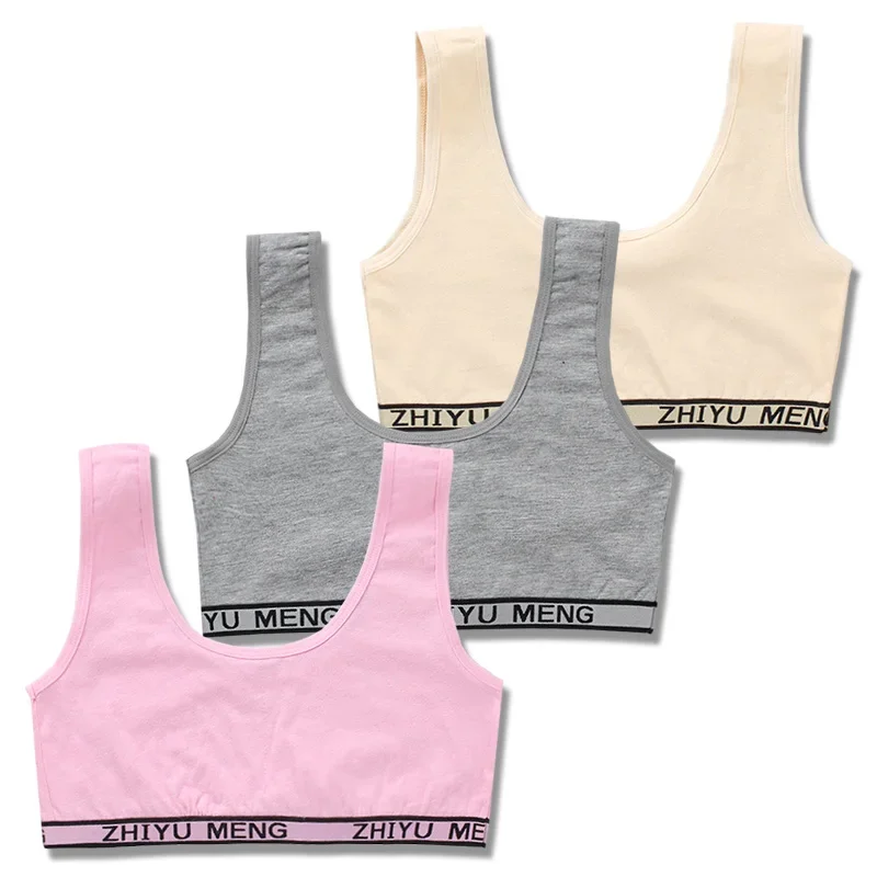 3Pc/Lot Girl Training Linen Soft Brassiere Sport GBras for Teen Letter Children Topic for Teenagers Vest