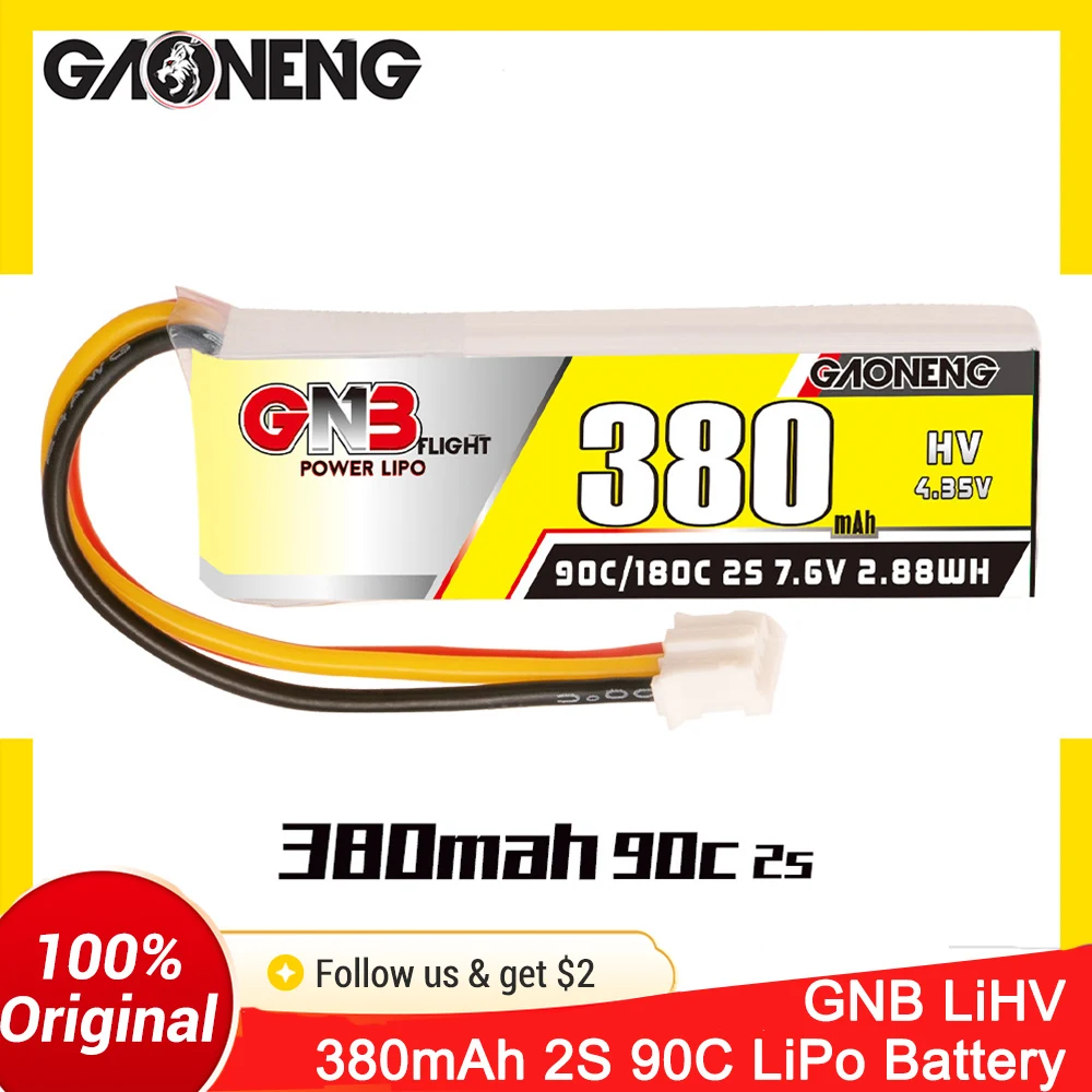 GAONENG GNB 2S 7,6 V 380 mAh 90C PH2.0 LiHV LiPo-Akku für Kletterautos, RC-Spielzeug, Mini Micro FPV, FPV RC-Drohne