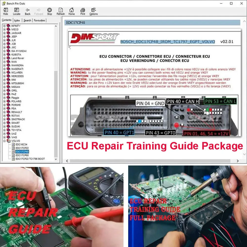 ECU Repair Training Guide Package ECU Basic Electronics Components EPROM TEST Progranm EDC Datasheets Wiring PDF Software Pack