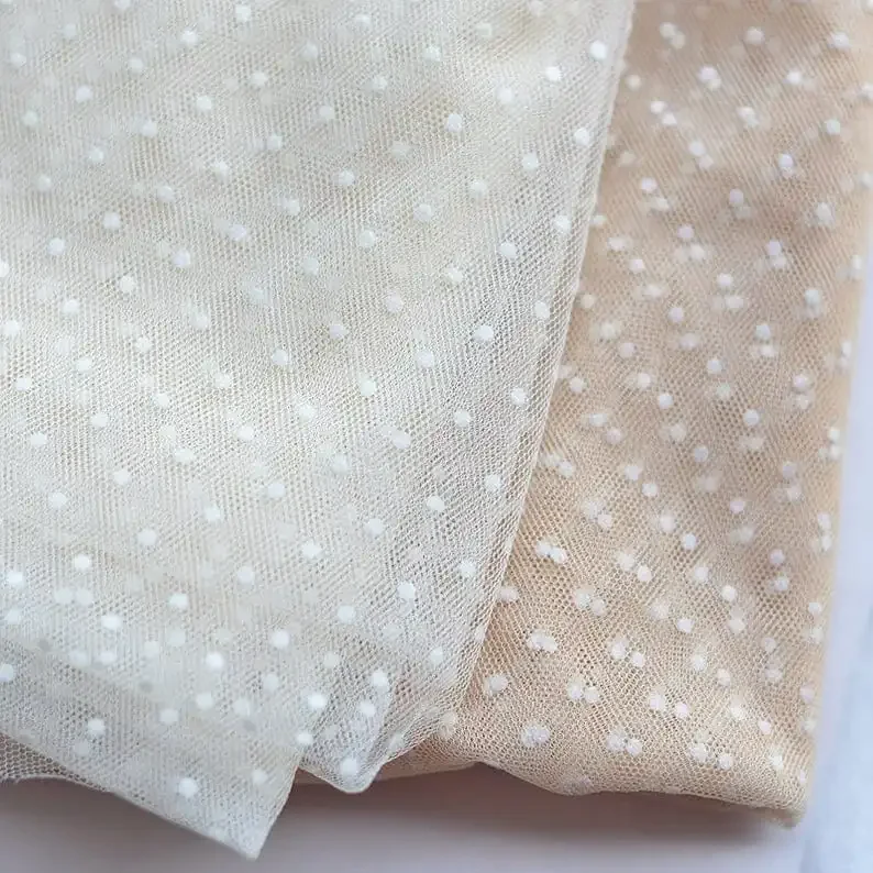 Beige Polka Dot Flocking Embroidered Lace Fabric dots soft Iovry Tulle Fabric For Girl Dress Tutu Dress Wedding  Bridal Veil