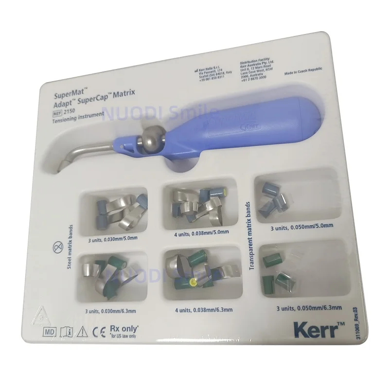 Kerr SuperMat Universal Matrix Tensioning System Dental Adapt SuperCap Matrix Bands NO.2150 Double-Side Contoured Metal Matrices