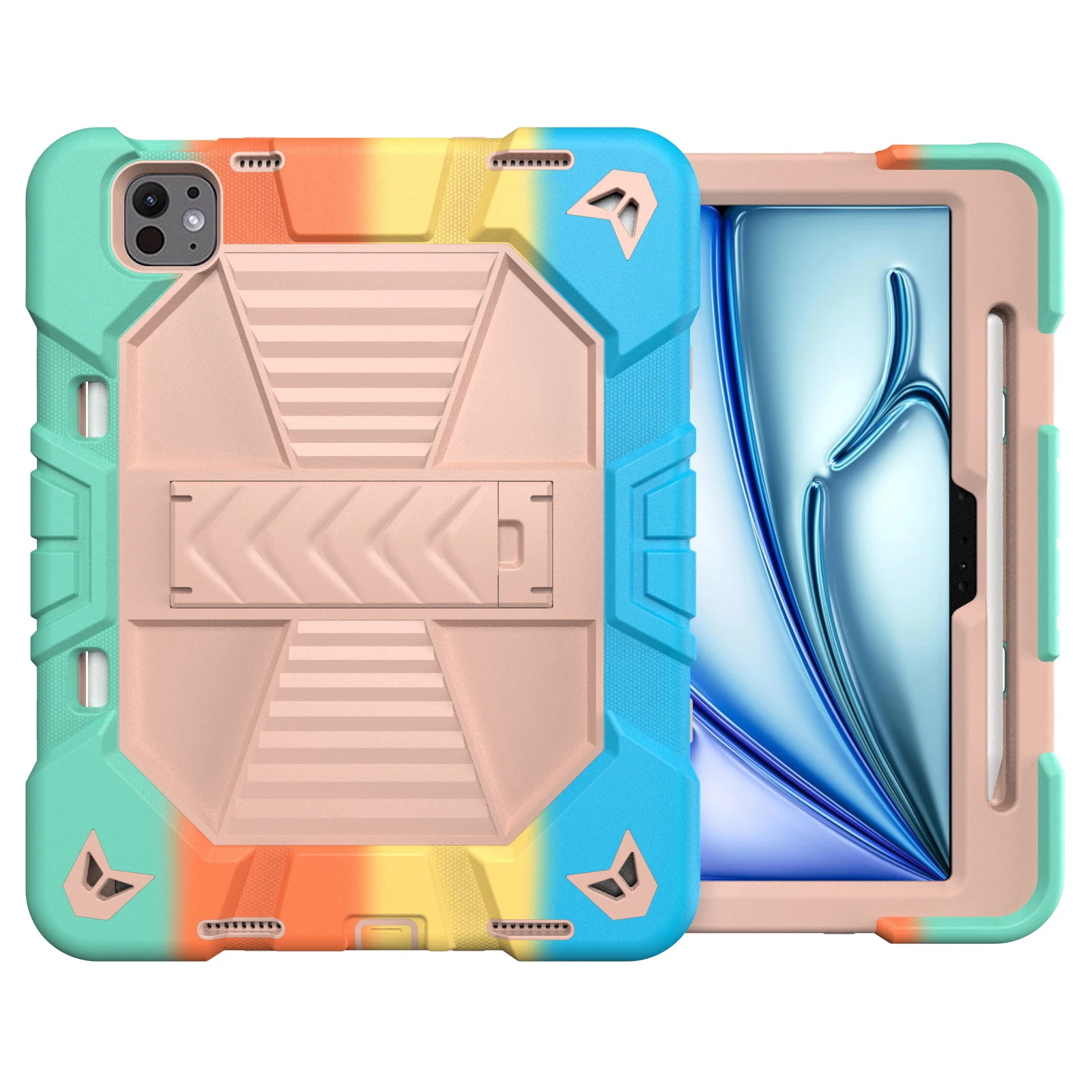 

Чехол для планшета iPad Pro 11 (2024) с подставкой для ПК + силиконовый противоударный защитный чехол - Радуга