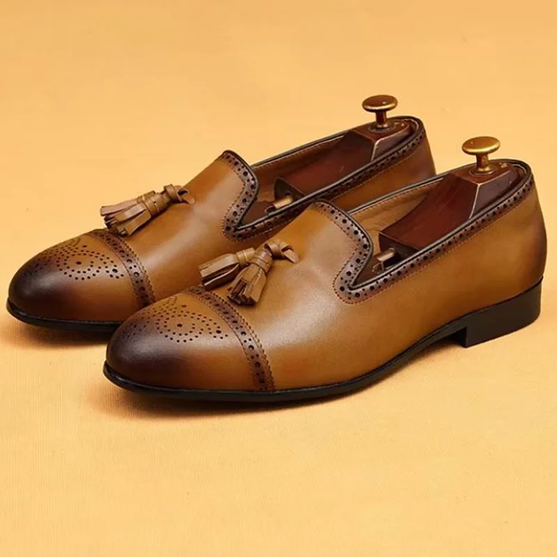 Luxury Gentleman Dress Shoe Men Business Office Handmade Tassel Braided Loafer Shoes Men Wedding Moccasins