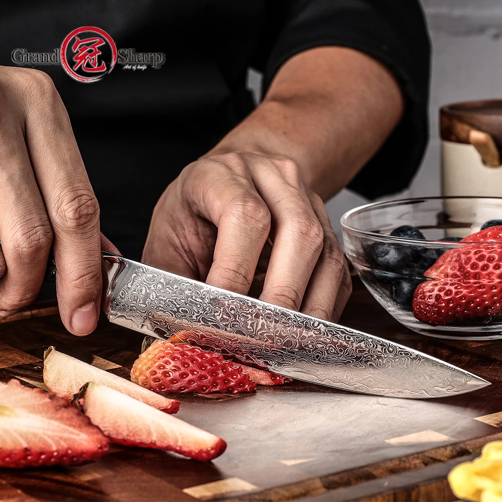 Grandsharp 6 Inch Damascus Utility Knife Japanese High Carbon Stainless Steel Kitchen Chef Knive Meat Fruit Tomato Cutter