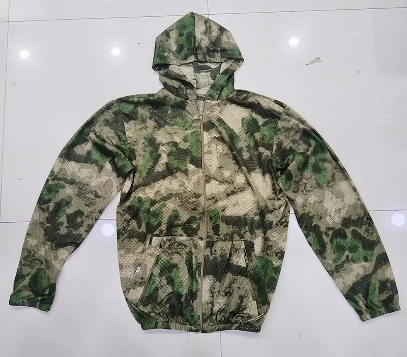 NEW Mesh Camo Suit Hooded Zip Front Breathable Elastic Waistband Training Hunting Apparel Men Kids Trainning Tactical Uniform