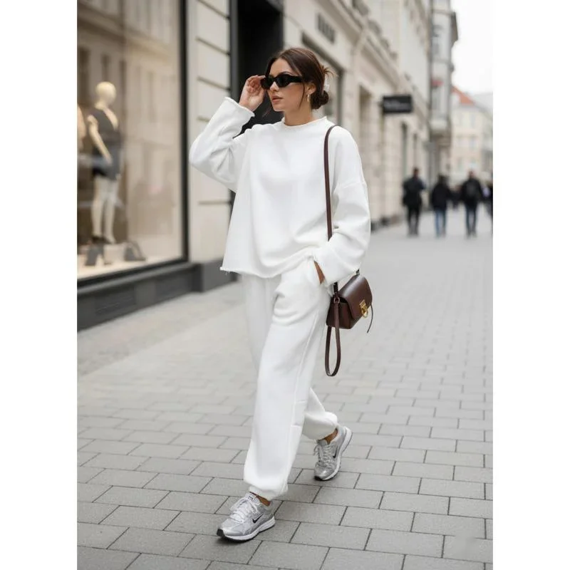 Casual Oversized Sweatshirt Set Women Long Sleeve Pullover Top With Relaxed Jogger Pants Y2K Fashion 2 Piece Outfit Street Wear