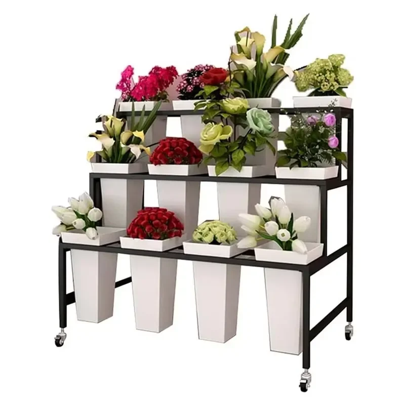 Factory Customized Color Size 3-Layer Stepped Square Bucket Florist Shelves Flower Stand Flower Shop Display Stand