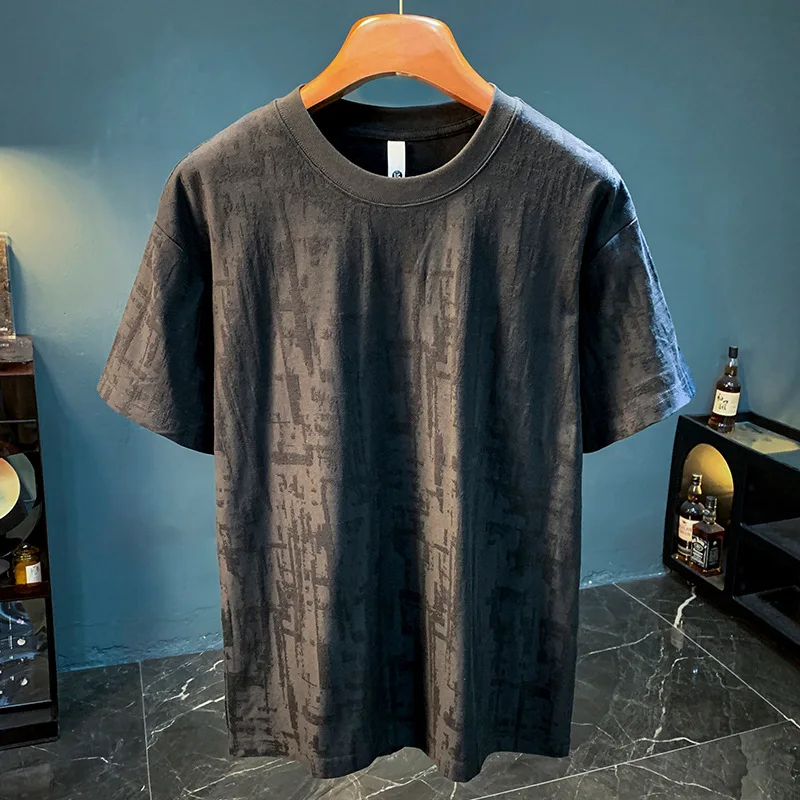 High end light luxury men's T-shirt short sleeved 2025 summer new fashion simple pure cotton solid color top