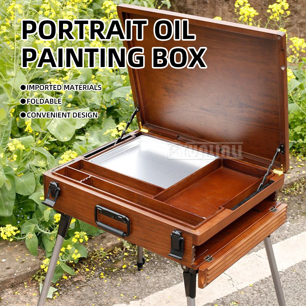 

Портативная мольбертовая коробка для рисования маслом, уровень художника, встроенная складная коробка из бука для художественного творчества