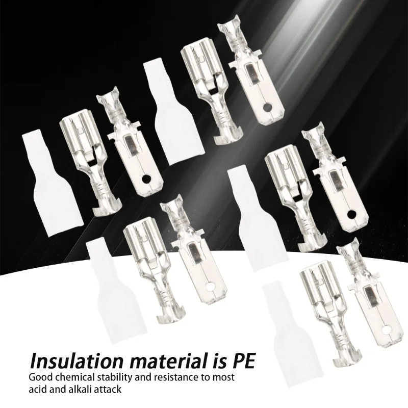 200pcs Tin Plated Brass 6.3mm Spade Wire Terminals Crimp Connectors Insulating Sleeve Kit
