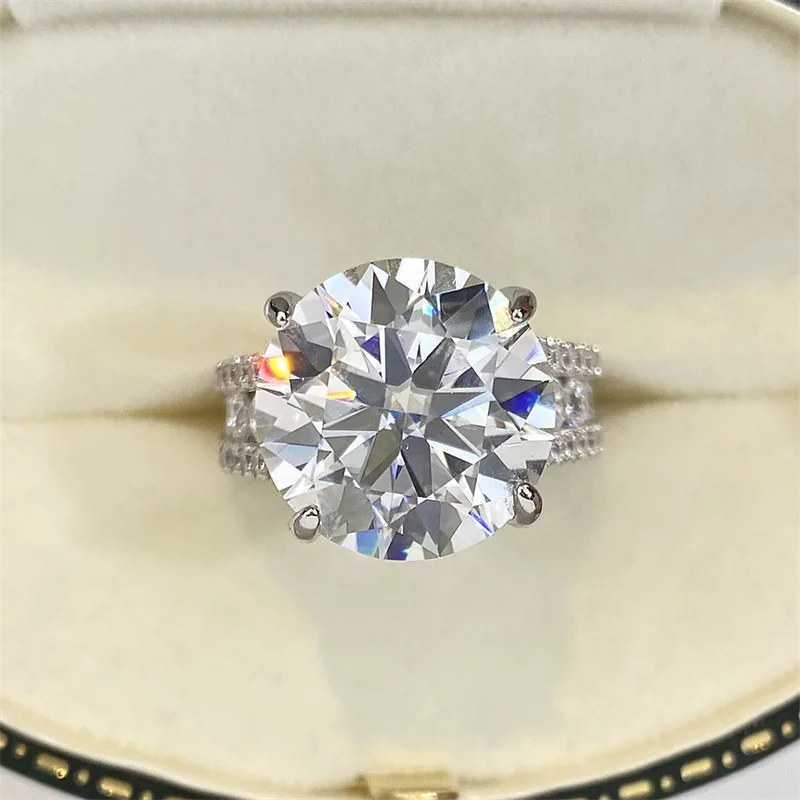 Real D Color 10 Carat Moissanite Rings Plated Pt950 Sparkle Moissanita S925 Sterling Silver Fine Jewelry Pass Diamond Test GRA