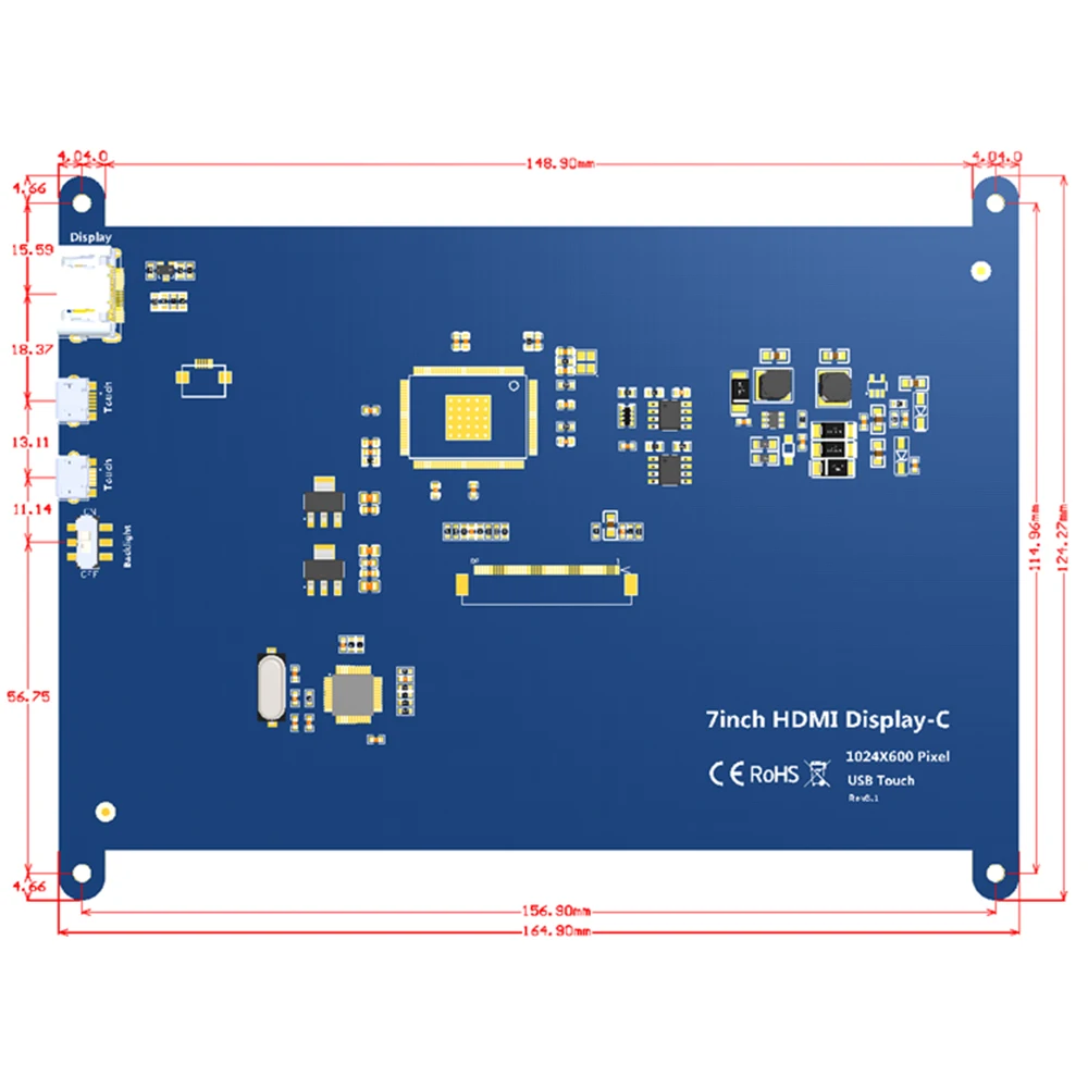 7 Inch Capacitive Touch Screen HDMI IPS LCD Display Module 1024x600 for Raspberry Pi/ BB Black/ Banana Pi Mainstream Mini PC