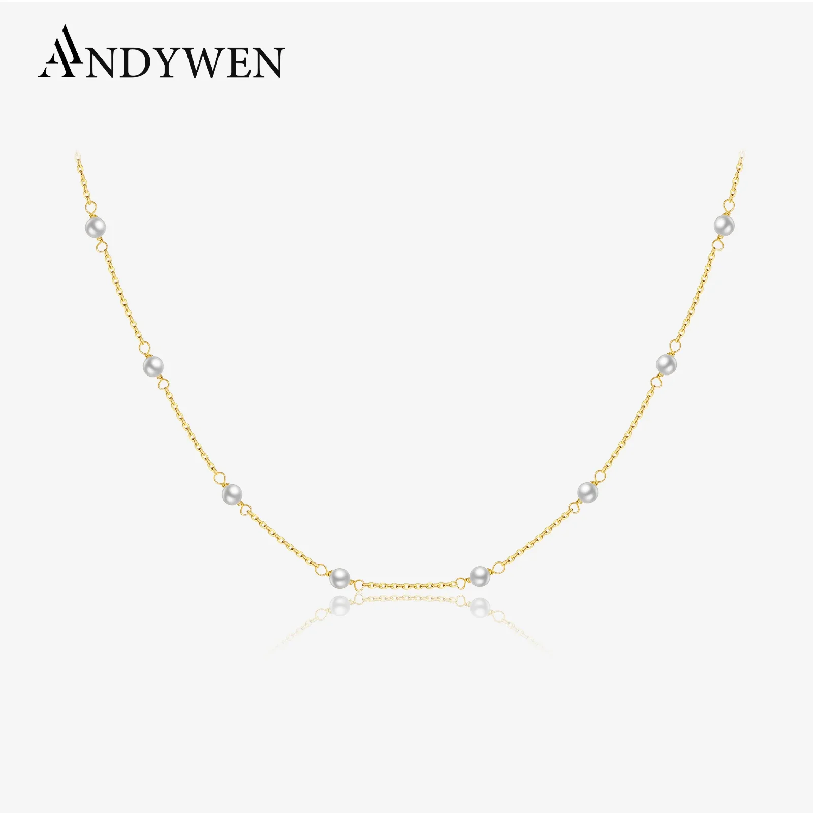 

ANDYWEN 925 Sterling Silver Gold Handmake Pearl Charm Choker Long Chain Necklace Classic Luxury 2024 Women Fine Jewelry