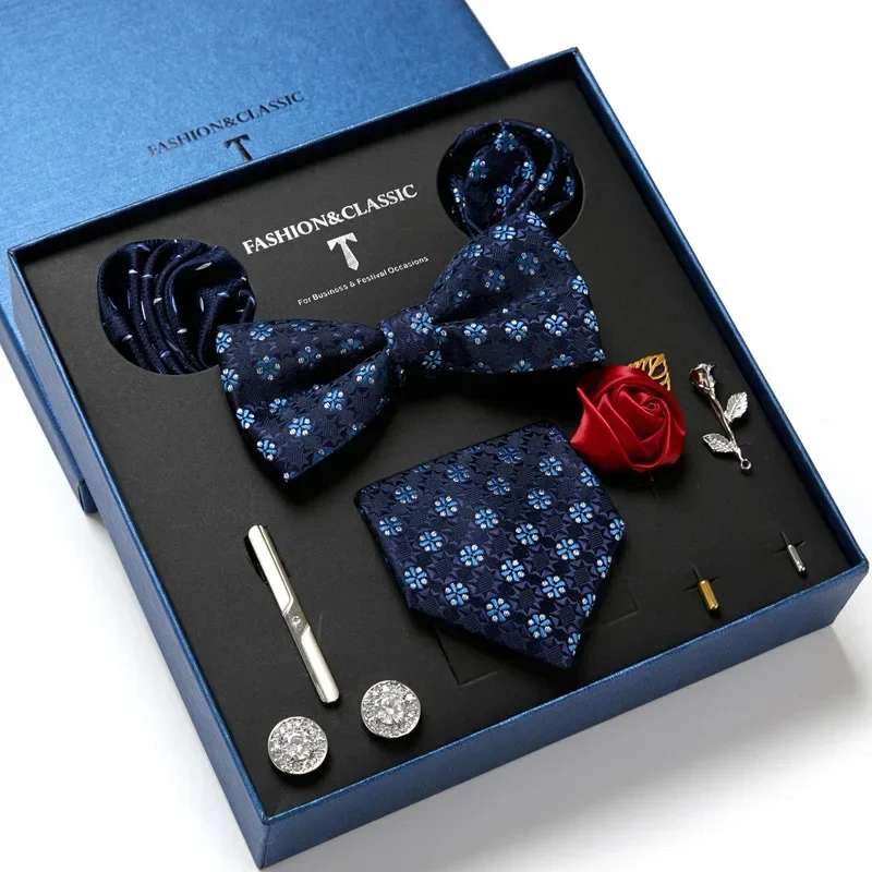 

new men's gift box Tie Fashion business striped tie business wedding celebration annual meeting square set gift box