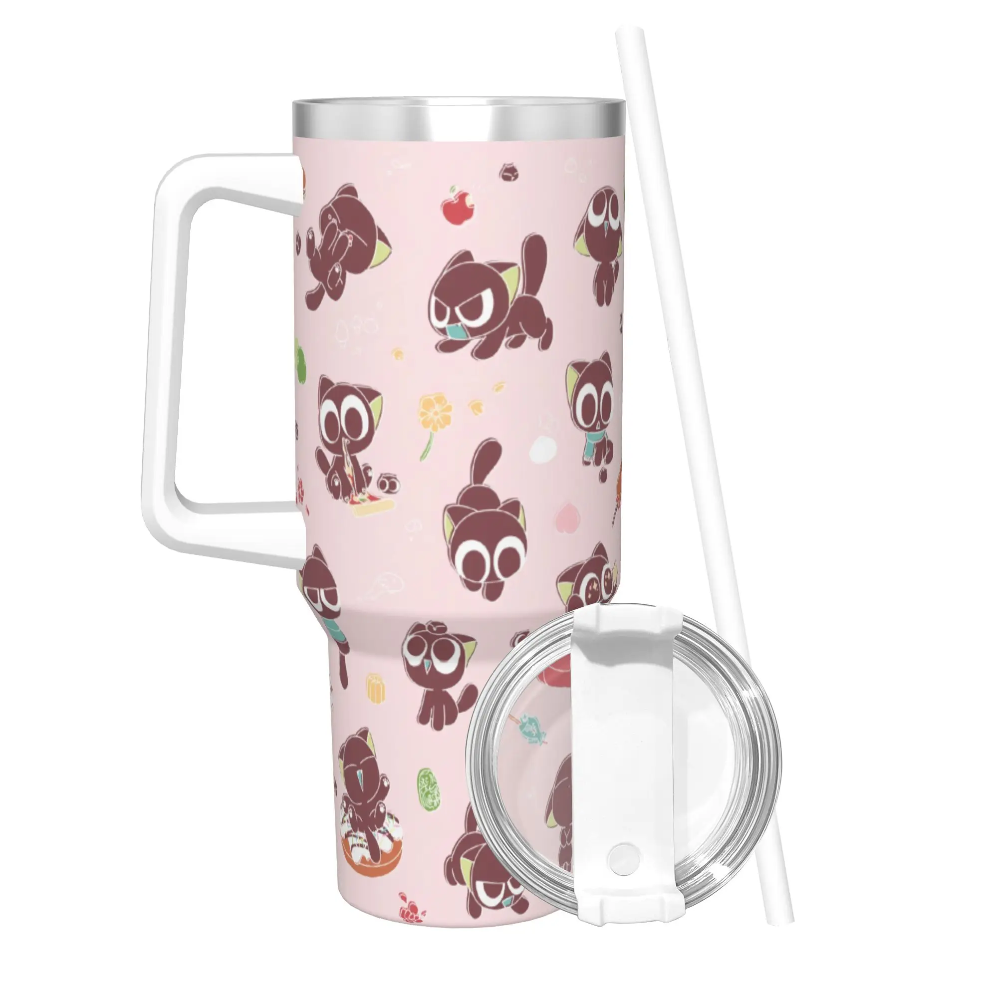Stainless Steel Tumbler Kawaii Anime LUOXIAOHEIs Thermal Cups Black Cat Insulated Cold Drink Mugs Cup Travelist Water Bottle