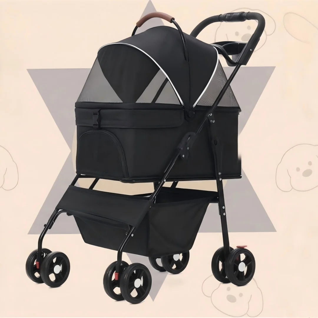 

2-in-1 Lightweight Foldable Pet Stroller for Small Dogs And Cats - Portable 4-Wheel Travel Dog Stroller with Removable Carrier