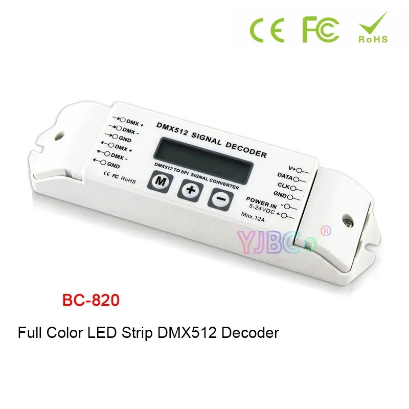 

5V 12V 24V BC-820 SK6812 WS2811/2801/WS2812 RGB Pixel LED strip Light DMX to SPI Signal Decoder DMX512 1990 Controller Convertor