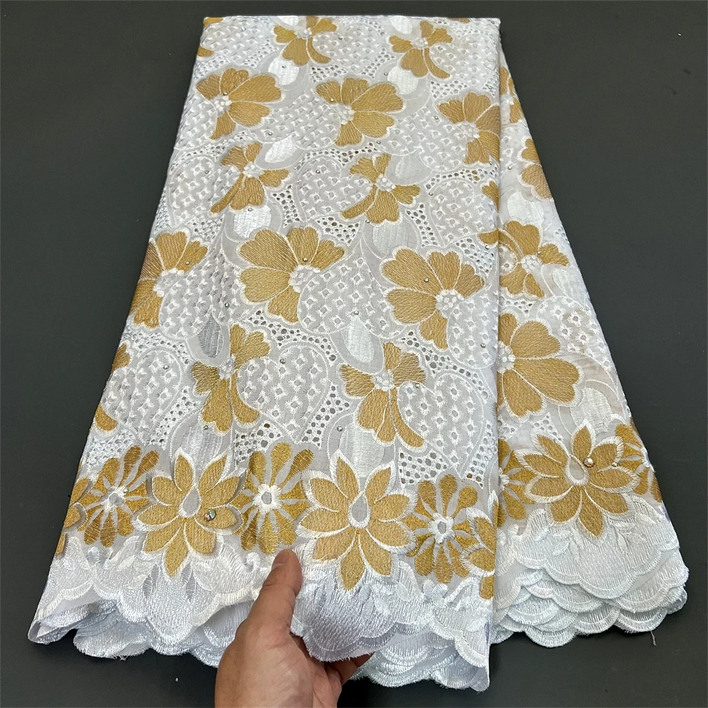 African Nigerian Tulle Lace Fabric, Sewing Guipure Embroidery Dresses, Sequins Cotton High Quality, Latest, 5Yards, 2024 hz1289