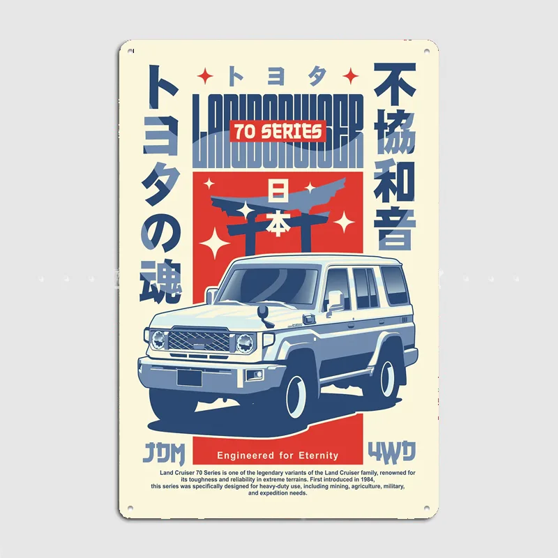 Land Cruiser FJ40 70 Series GRJ76 BW Car Poster Metal Custom Bar Sign Indoor Car Club Room Decoration Posters Home Wall Decor