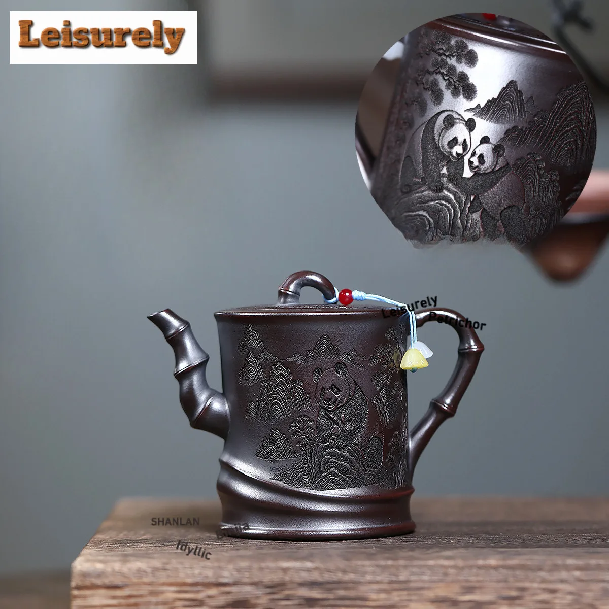 

260ml Yixing Purple Clay Teapots Handmade Panda Pot Raw Ore Antique Black Mud Tea Making Kettle with Strainer Zisha Tea Set Cha