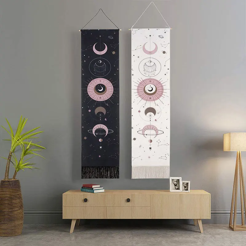 Moon Phase Wall Hanging Tapestry, Celestial Star Constellation Tassel Tapestry, Boho Mystic Witchy Wall Decor
