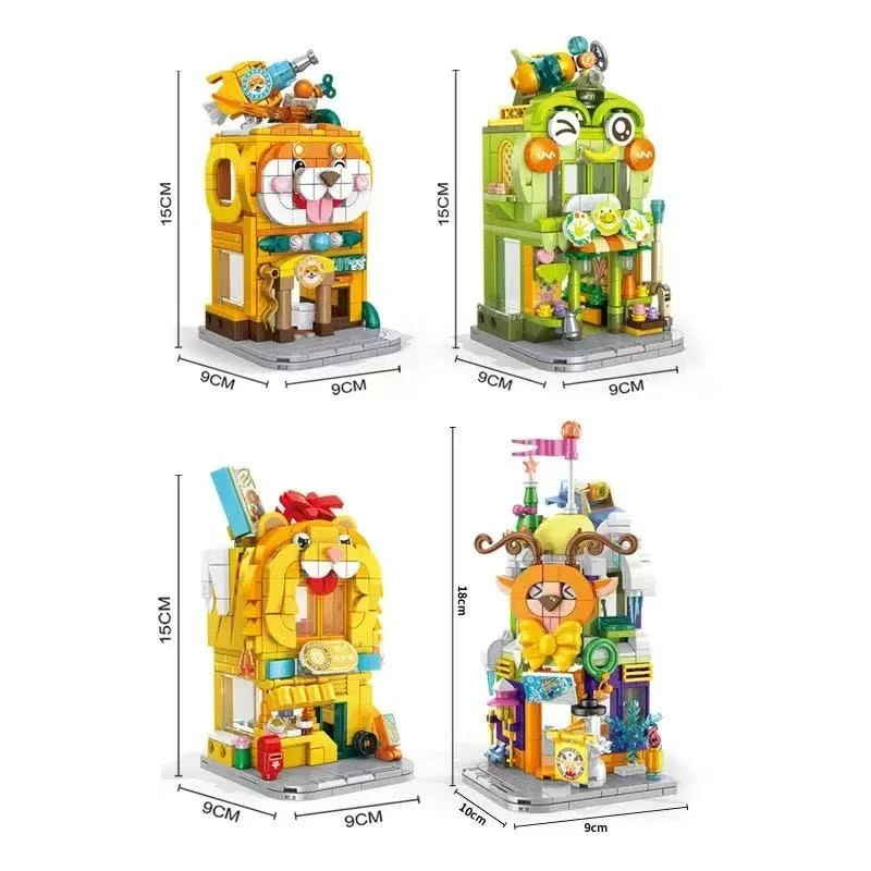 동물 거리 장면 교육용 장난감, DIY 건축 집 거리 상점 모델 조립, 블록 장난감, 어린이 선물