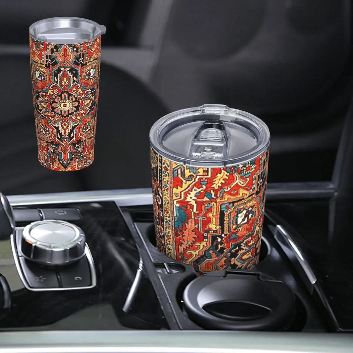 Heriz Persian Carpet Print Stainless Steel Tumbler Vacuum Insulated Mug Thermal Cold Cup Straw With Lid 20oz