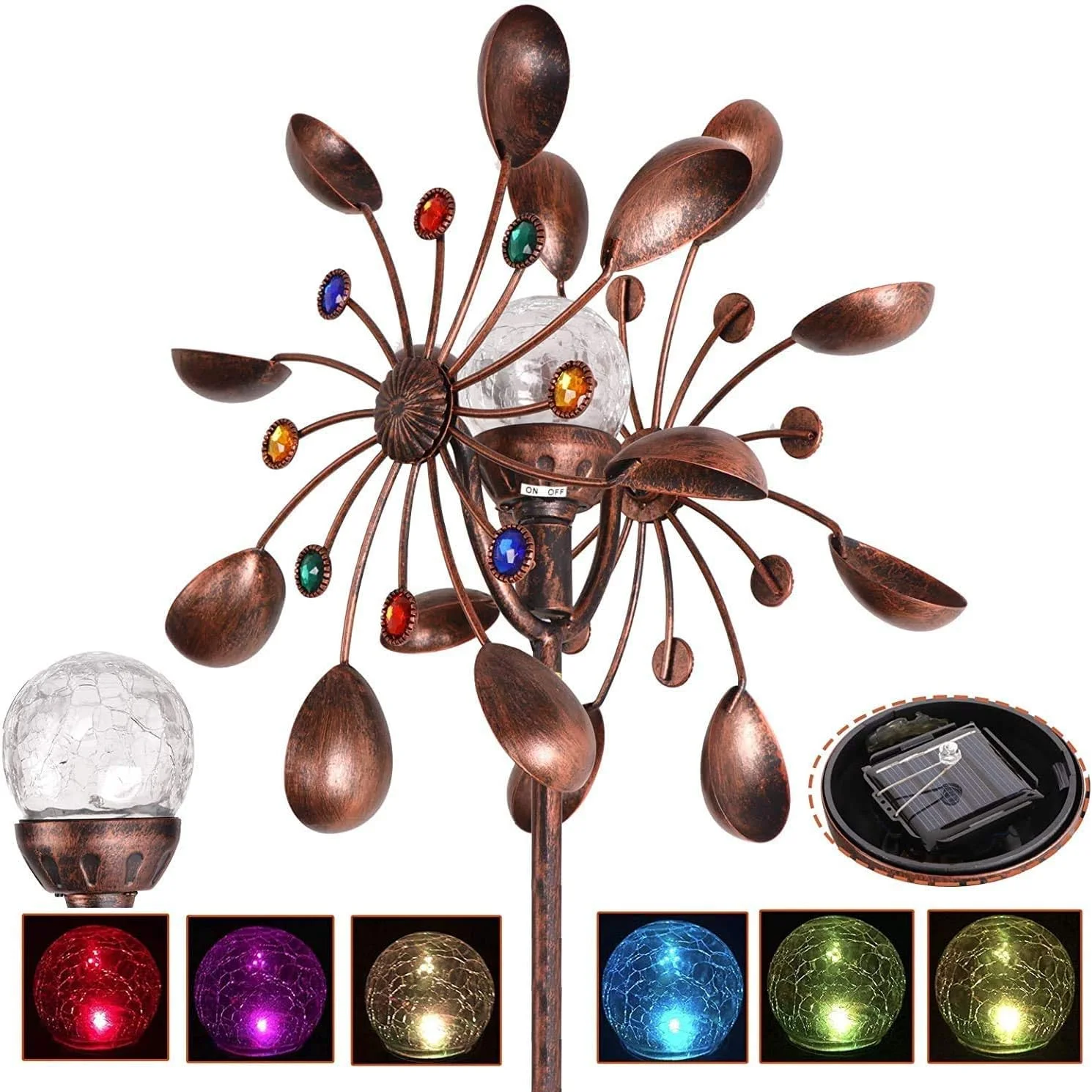 Solar Wind Spinner 360° Rotation, Multi-Color Glass Ball Lights Reversible Outdoor Windmill Decor Ideal for Garden Backyard Lawn