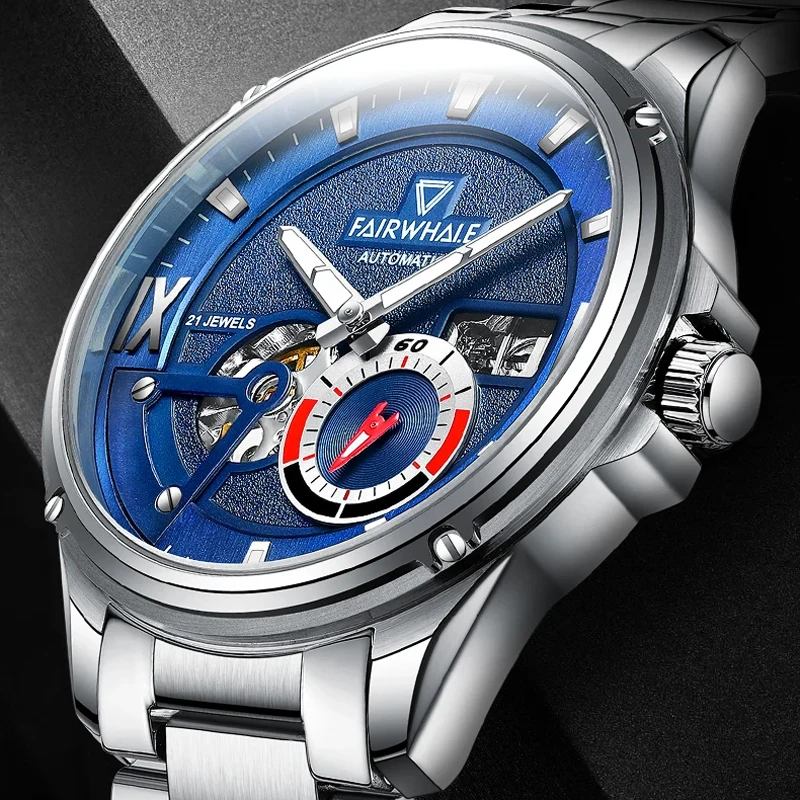 Mark Fairwhale-reloj mecánico automático para hombre, de acero inoxidable, luminoso, a la moda, hueco, resistente al agua