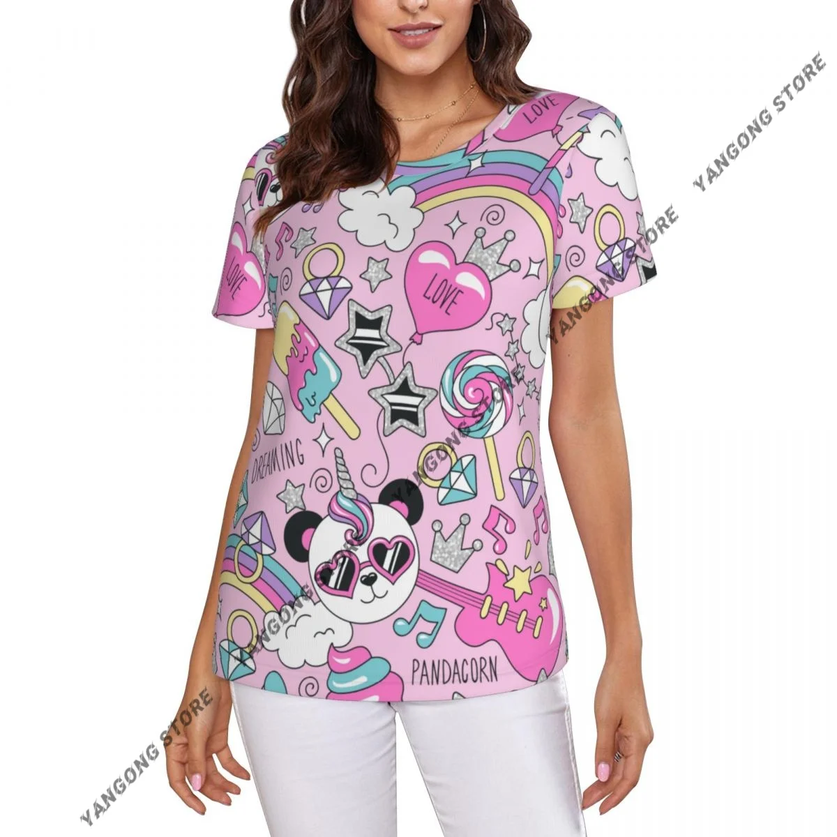 Women's T-shirt ladies casual Cute Panda Unicorn female T-shirt short-sleeved T-shirt summer thin tops