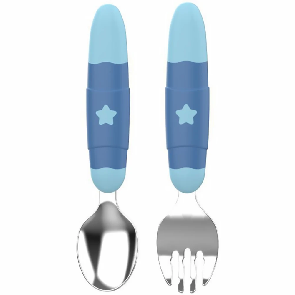 

1 set Stainless Steel Children's Fork Spoon Set Weaning Cutlery Portable Baby Training Tableware Ergonomic Lightweight Safe