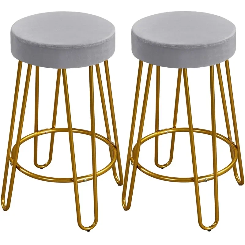 Upholstered Velvet Counter-Height Barstool, Set of 2, Gray bar stools