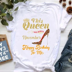 Camiseta con estampado gráfico de esta Reina nacida en octubre para mujer, Camiseta con estampado de leopardo para niña, camiseta de feliz cumpleaños, camiseta Harajuku para mujer, ropa de calle