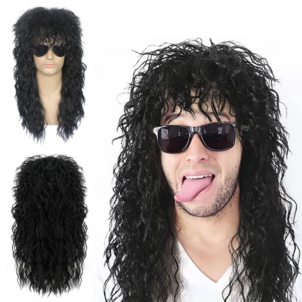 شعر ريترو بانك الاصطناعي المجعد من السبعينيات والثمانينيات، مناسب لكل من الرجال والنساء، شعر مستعار ديسكو روك للعب الأدوار اليومي للحفلات