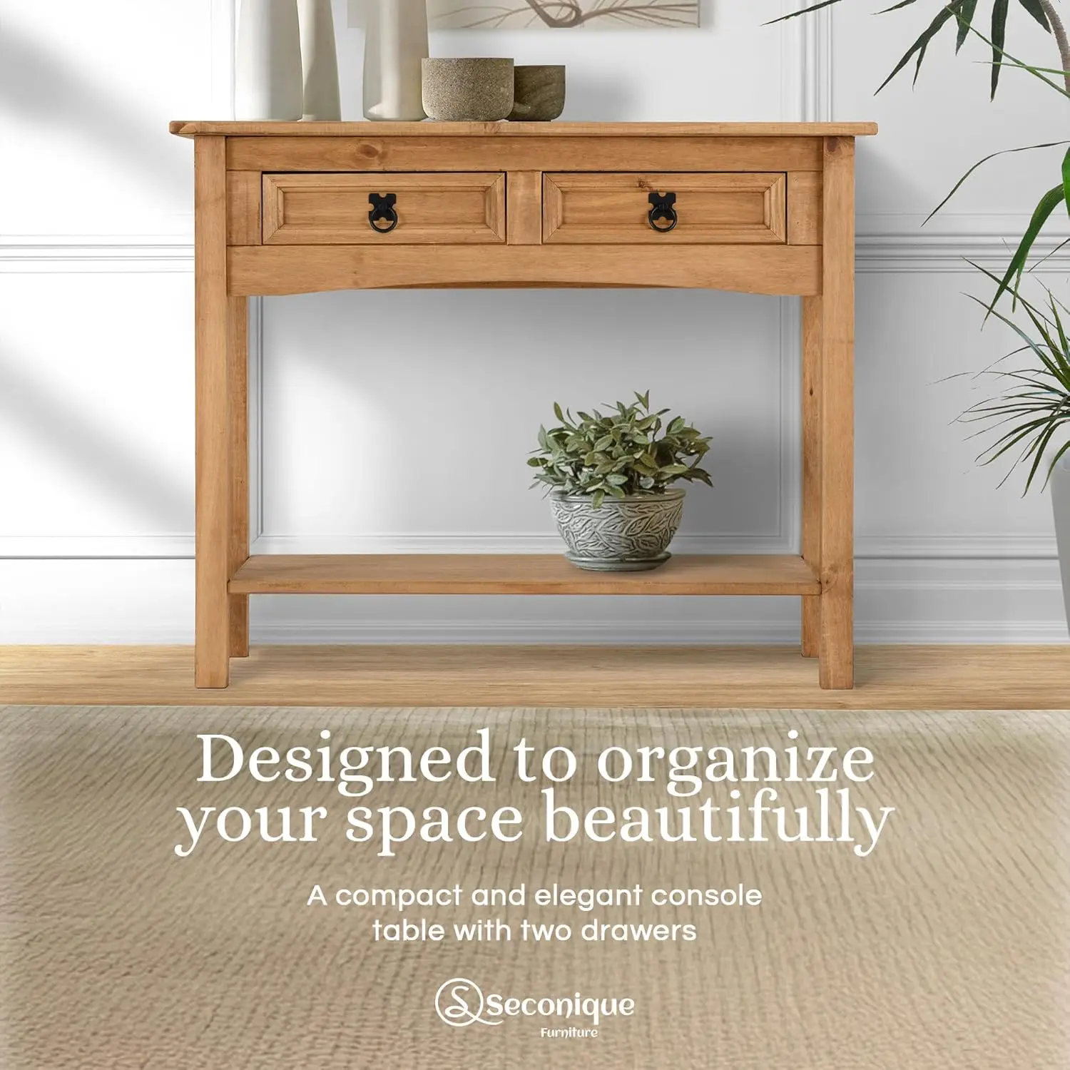 2-Drawer 32-Inch Wide Console Table - Hallway, Entrance and Kitchen Side Table - Reforested Solid Wood - Smart Space-Savi