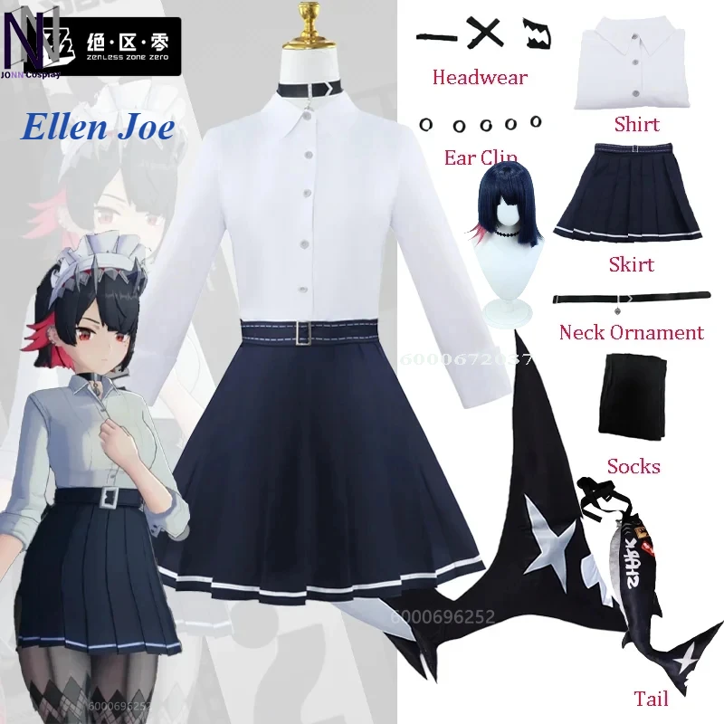 

Zenless Zone Zero Game Ellen Joe Cosplay Costume JK School Uniform Dress Tail Halloween Party Set Outfit Adult Girls Roleplay