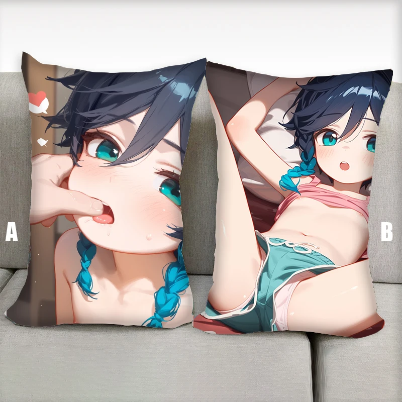 Dakimakura Anime Pillow Venti Genshin Impact Boy Half-body Cartoon Pillow Case Double-sided printing