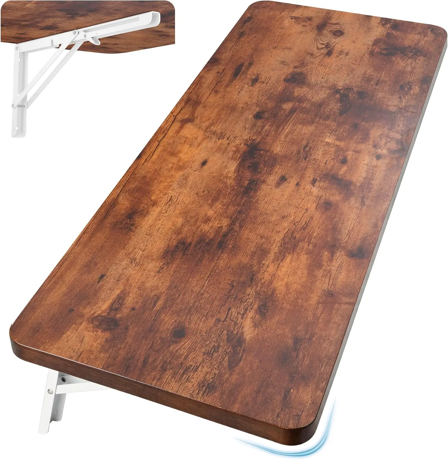 Wall Mounted Folding Table 39.4”L x 19.7”W, Brown | Laundry Folding Table with Heavy Duty Metal Collapsible Shelf Brackets, Wall