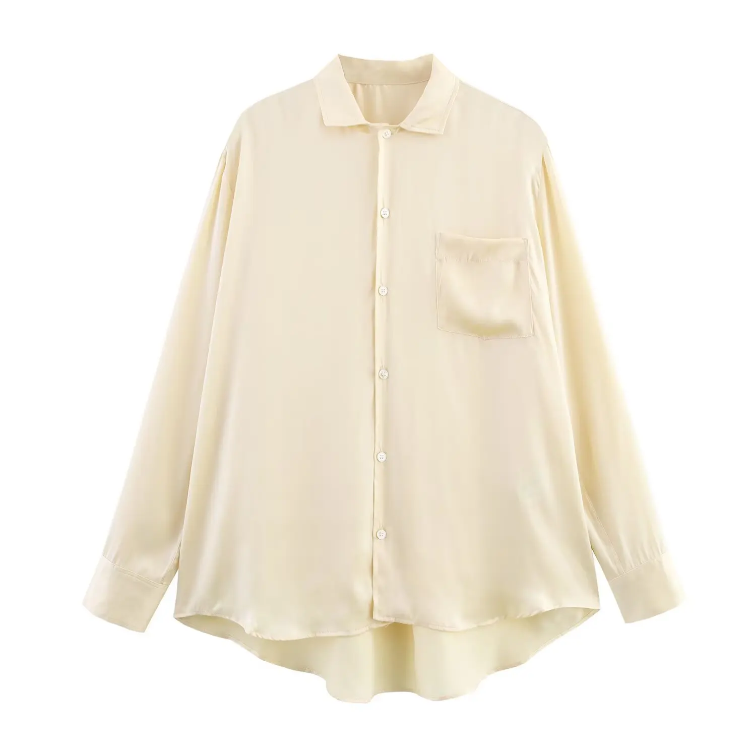 Camisa de cetim com acabamento de bolso Conjunto de duas peças de calças estilo pijama de cetim