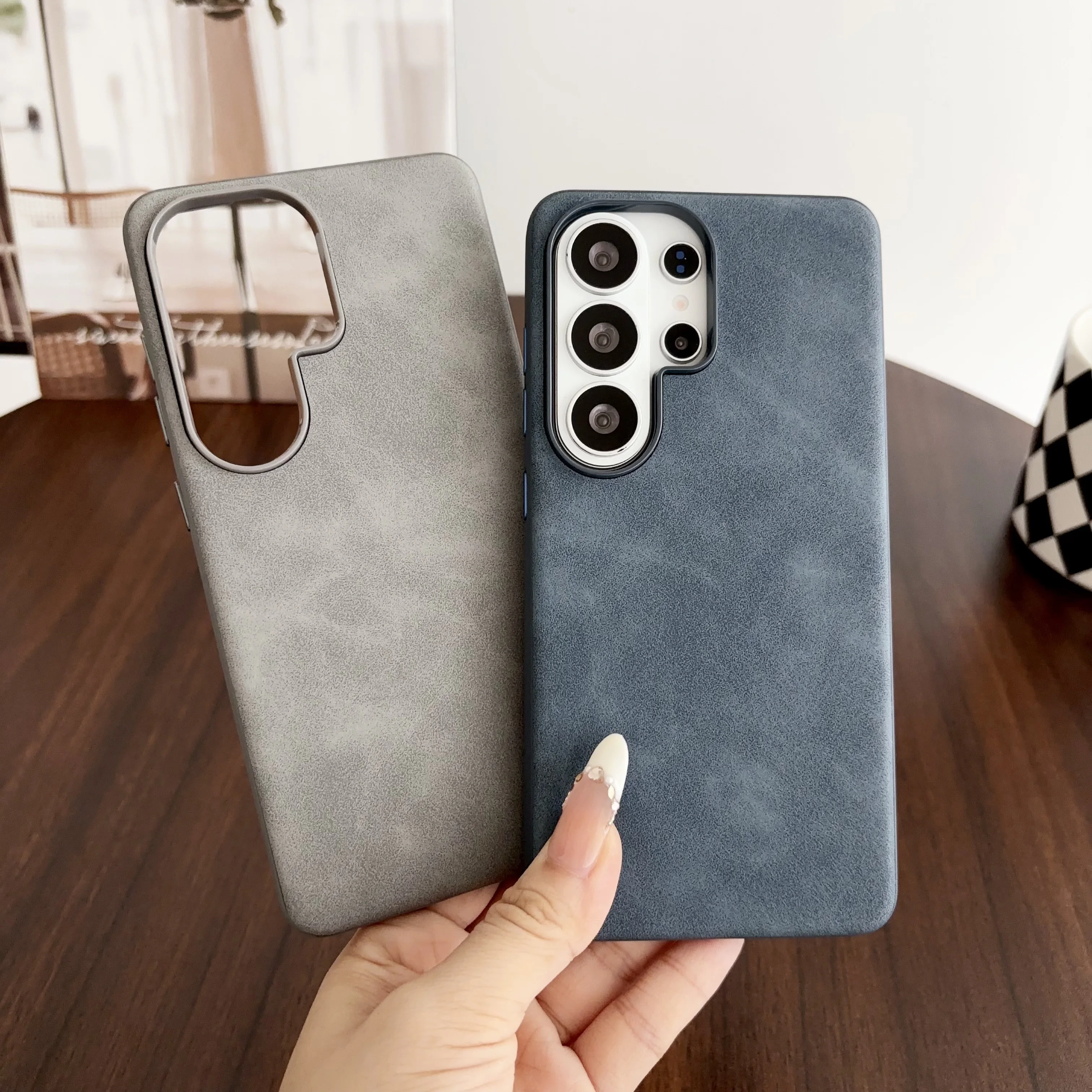 Lambskin Leather Texture Matte armor Case For Samsung S26 S25 S24 S23 S22 Ultra Plus Bumper Metal Button Original Phone Cover